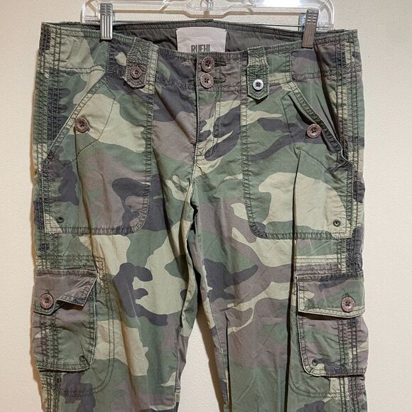 Ruehl No.925 Large Low Rise Y2K 90s Camo Cargo Pocket Pants Convertible Roll Up - Picture 2 of 12